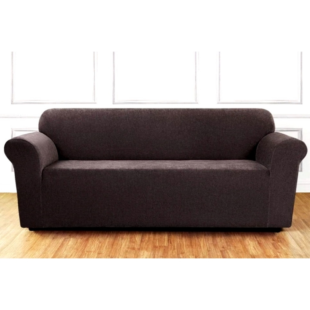 SUREFIT Ultimate Stretch Chenille One Piece Sofa Slipcover Form Fit Box Brown